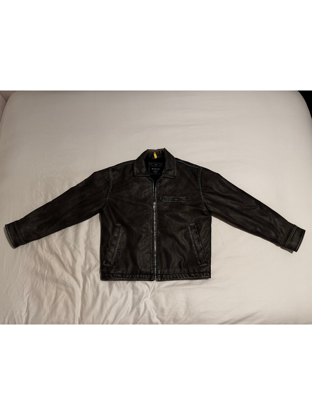 Abercrombie Cropped Vegan Leather Biker Jacket Brown L
